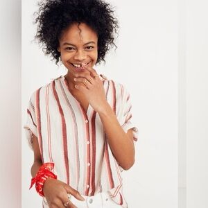 Madewell Gauzy Cotton Central Shirt in Rusted Clay Stripe Size Small